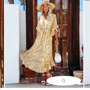 Vici ALIANNA FLORAL RUFFLE MIDI DRESS - LEMON